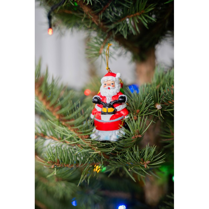 Eglutės žaisliukas Santa su sniego motociklu J9219, 7,5 cm