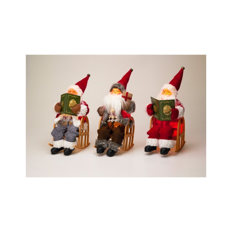 Kalėdinė dekoracija Senelis ant kėdės su LED, 25 cm, 3 spalvos