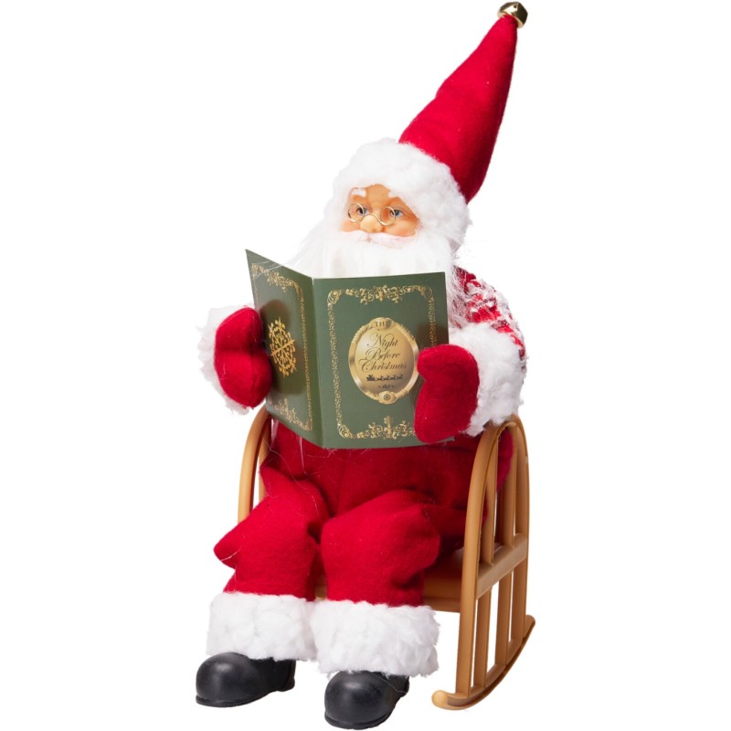 Kalėdinė dekoracija Senelis ant kėdės su LED, 25 cm, 3 spalvos