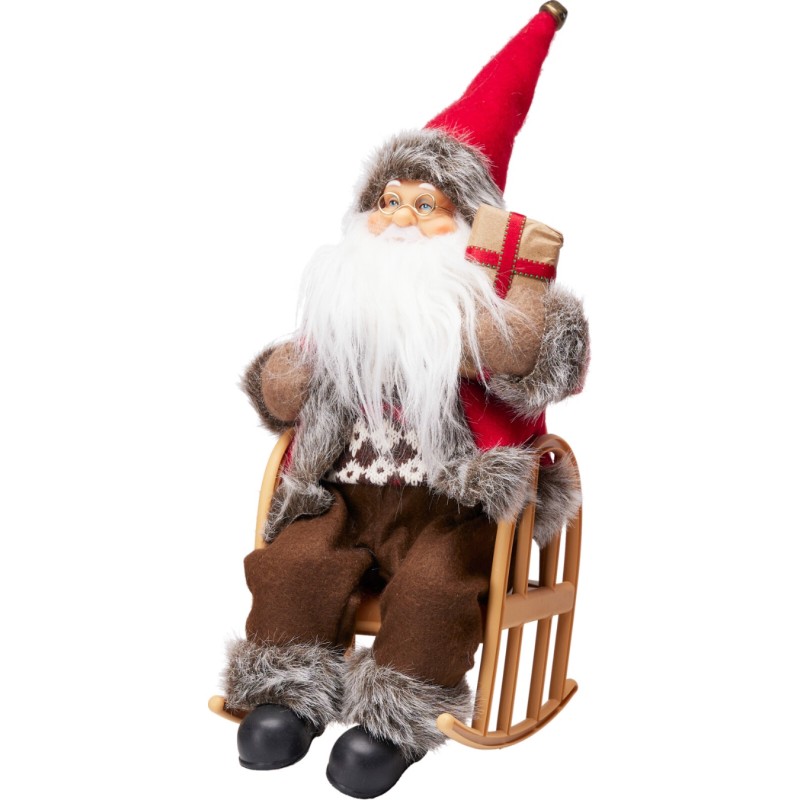 Kalėdinė dekoracija Senelis ant kėdės su LED, 25 cm, 3 spalvos