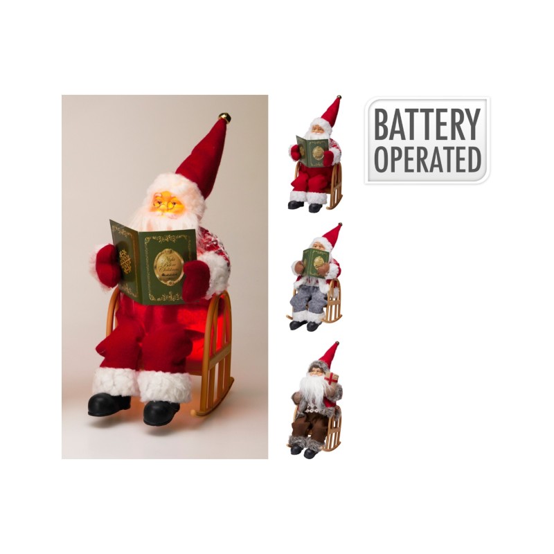 Kalėdinė dekoracija Senelis ant kėdės su LED, 25 cm, 3 spalvos