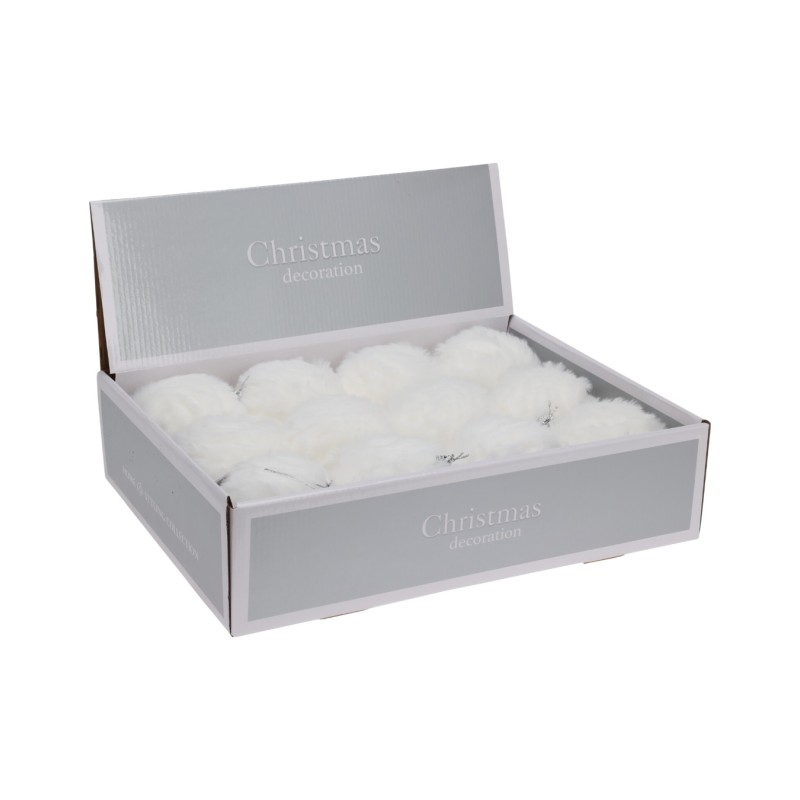 Eglutės žaisliukai AHR002070 su kailio imitacija, Ø10 cm, balta spalva, 12 vnt.