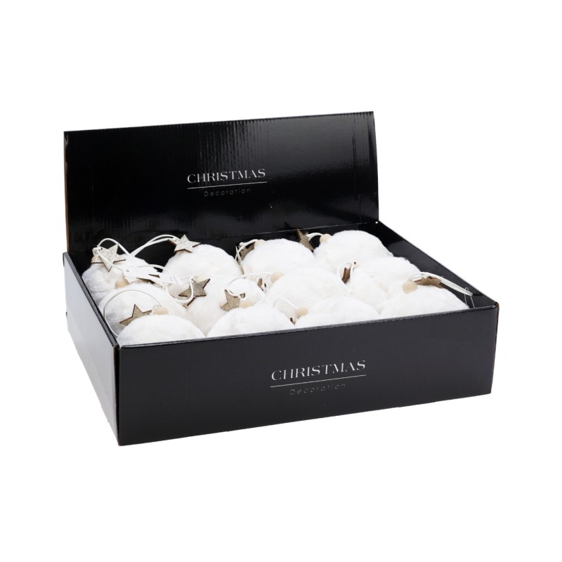 Eglutės žaisliukai AHR003940 su kailio imitacija, Ø10 cm, balta spalva, 12 vnt