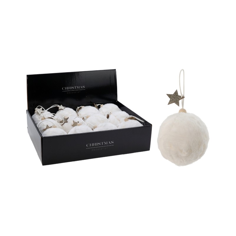 Eglutės žaisliukai AHR003940 su kailio imitacija, Ø10 cm, balta spalva, 12 vnt