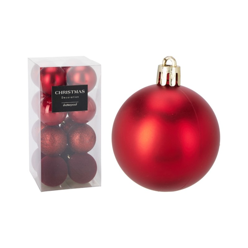 Eglutės žaisliukai CAN310150, plastikas, 16 vnt., 60 mm, tamsiai raudoni