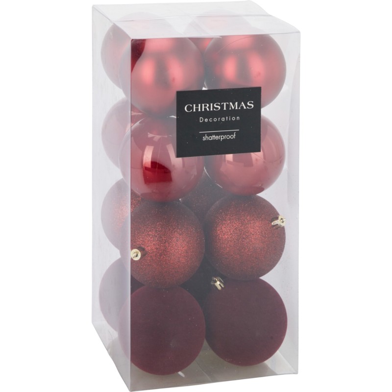 Eglutės žaisliukai CAN310250, plastikas, 16 vnt., 80 mm, tamsiai raudoni